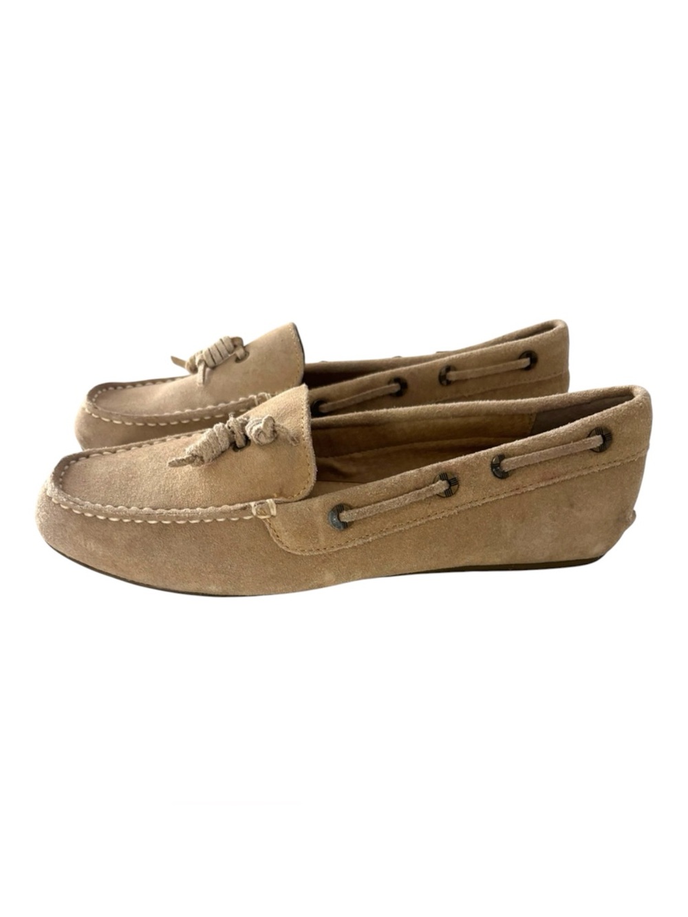 NWOT Lands' End Tan Classic Suede Moccasins Slip on SZ 7.5 B